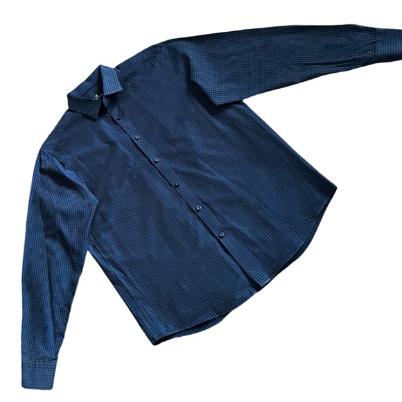 Men’s Navy Checkered Dress Shirt Sz Lg - Picture 6 of 14